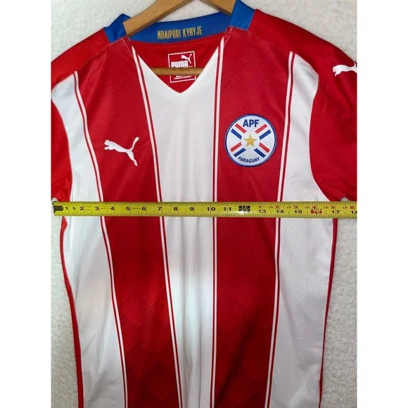 Puma Paraguay APF National Team Soccer Jersey Red White Striped Mens Small S - Picture 8 of 10